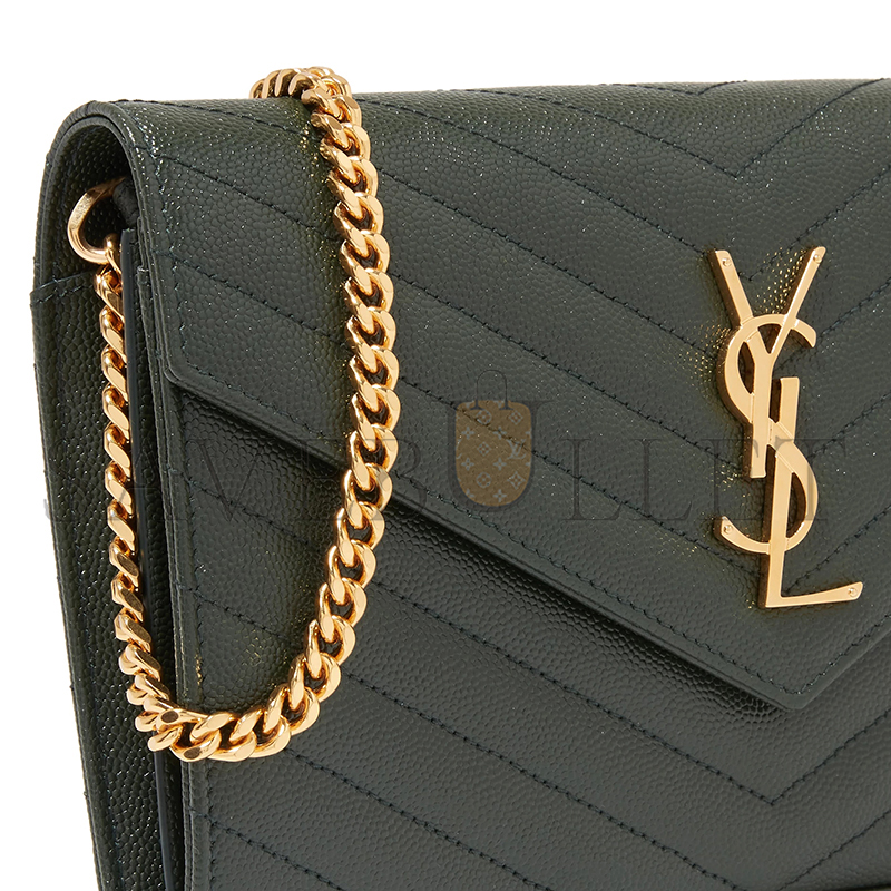 YSL CLASSIC CASSANDRE CHAIN WALLET IN GRAIN DE POUDRE LEATHER 377828BOW013051 (22.5*14*4cm)